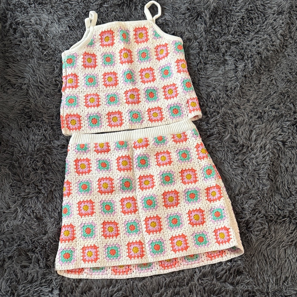 Colorful Crochet Tank and Skirt Set
